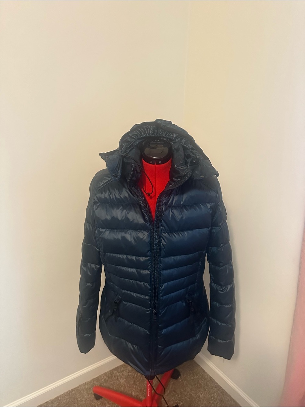 Andrew Marc Women's Dark Navy Quilted Puffer Jacket with Hood